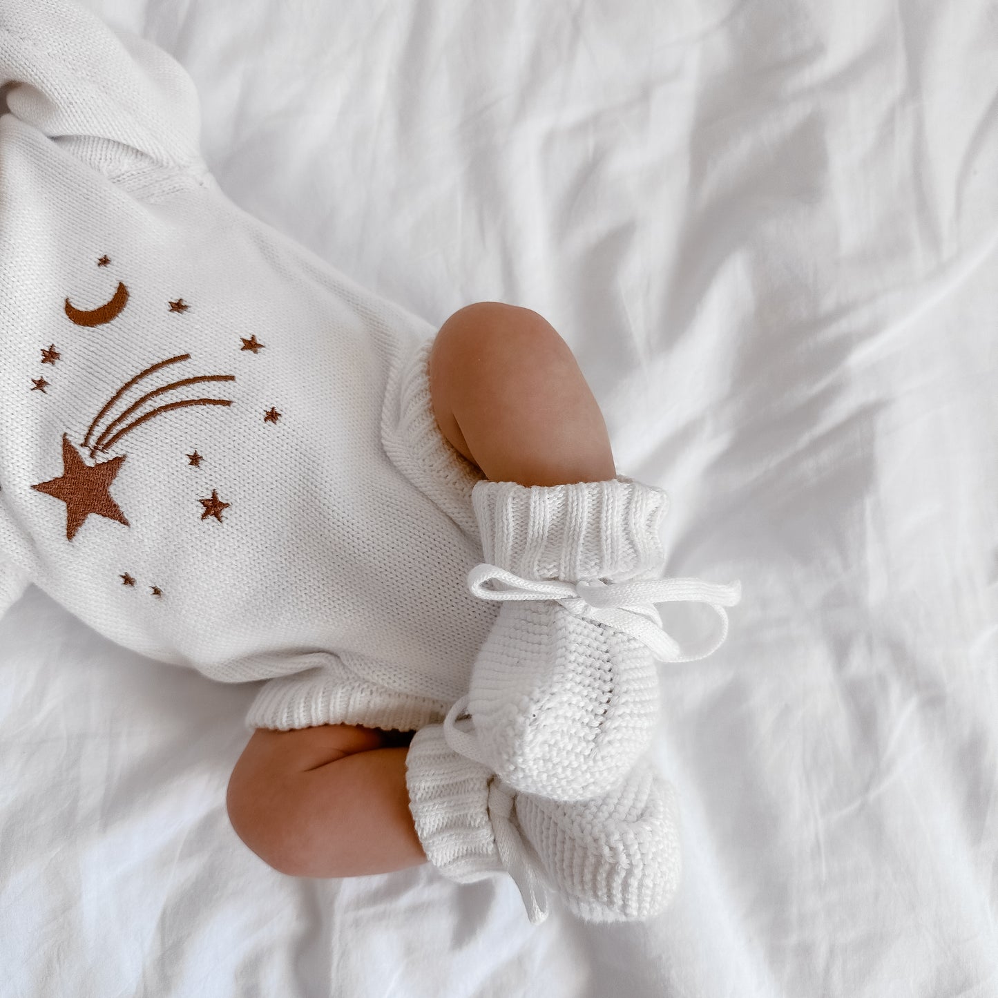 Shooting Star Knit Romper - Cocoa Embriodery