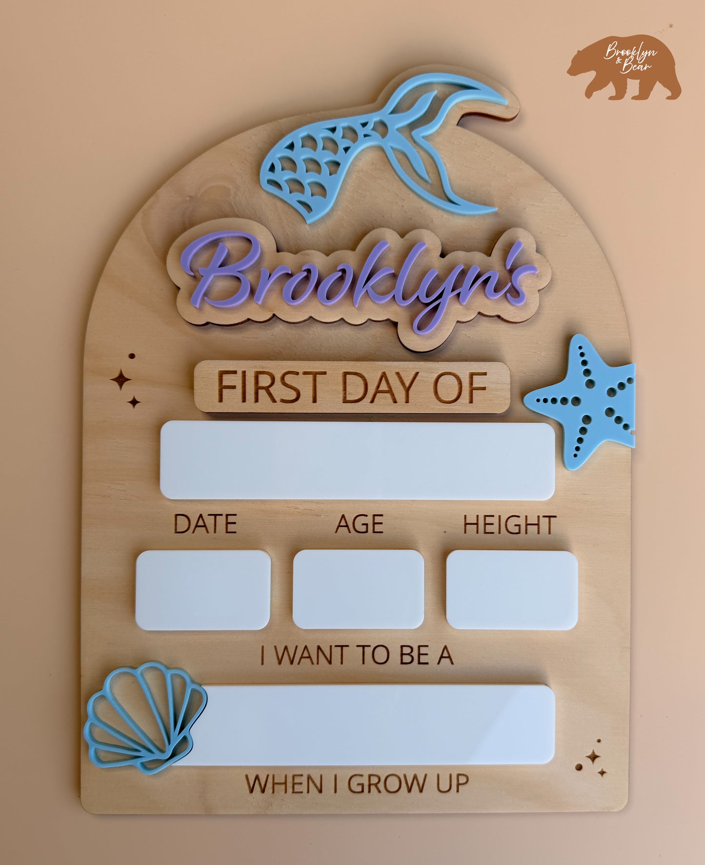 MY FIRST/LAST DAY OF SCHOOL BOARD | MERMAID TAIL | Personalised | Plywood & Acrylic