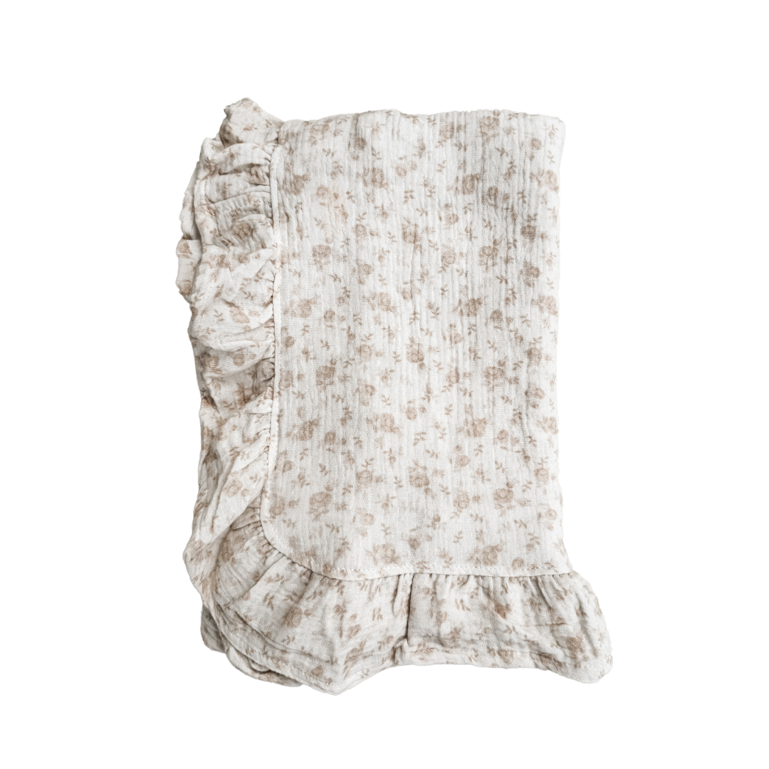 Muslin Crinkle Organic Lace Blanket - Vintage Rose
