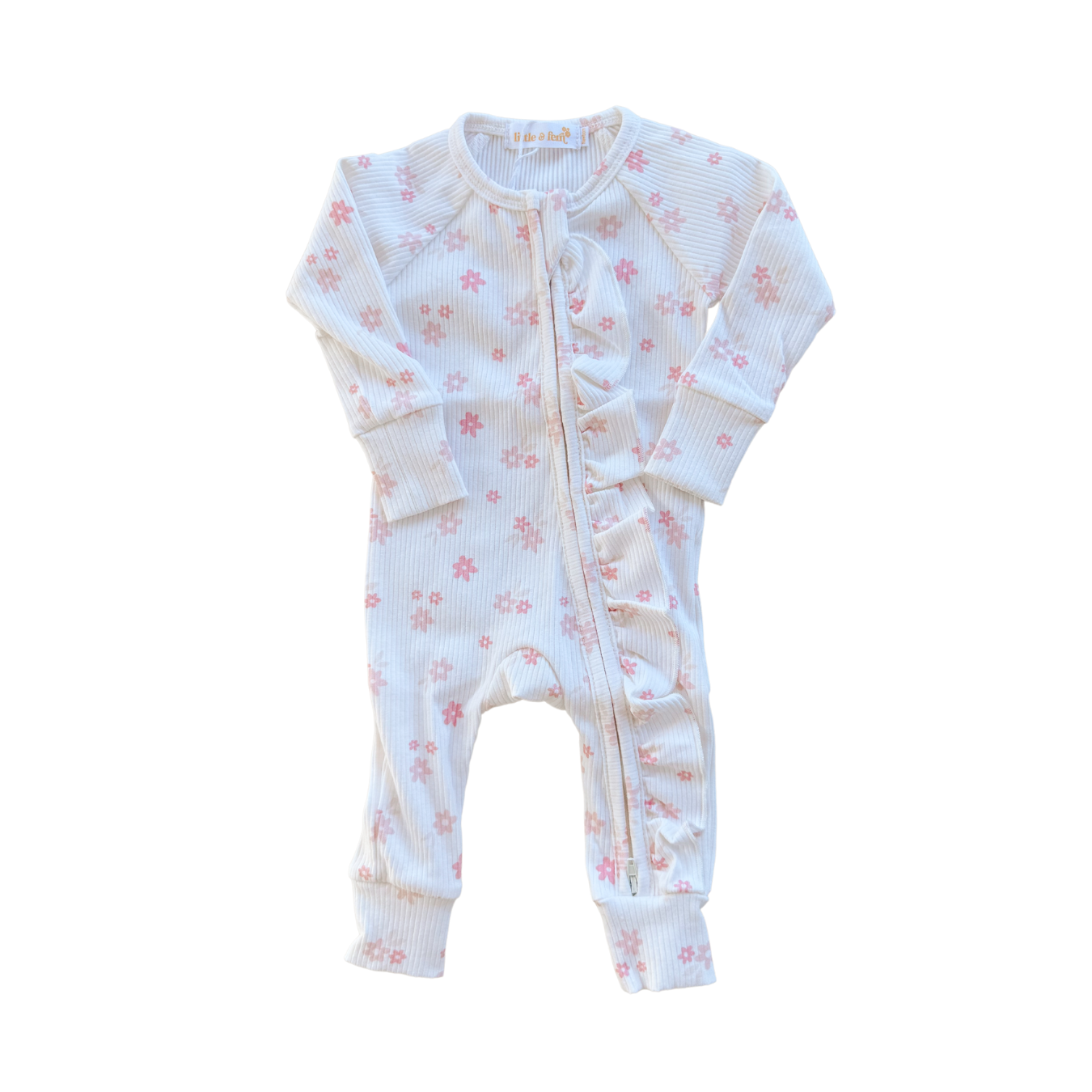 Frill Zip Romper - Daisy Peony Ribbed