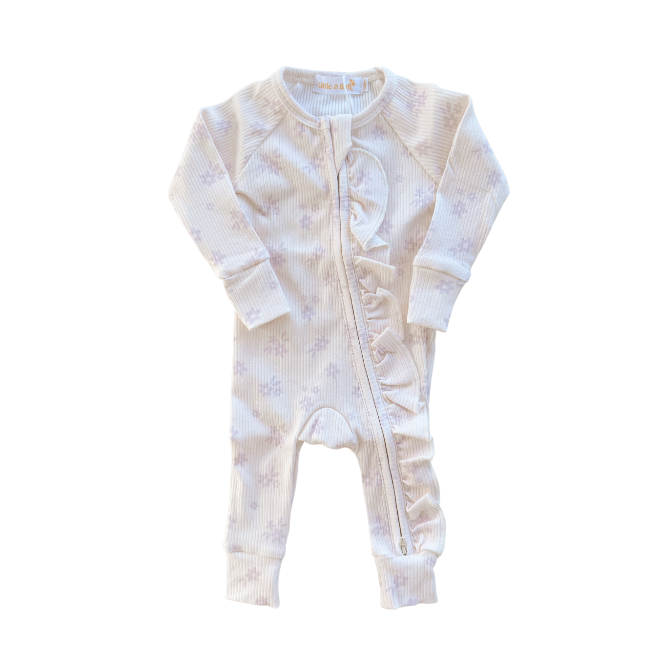 Frill Zip Romper - Daisy Lilac Ribbed