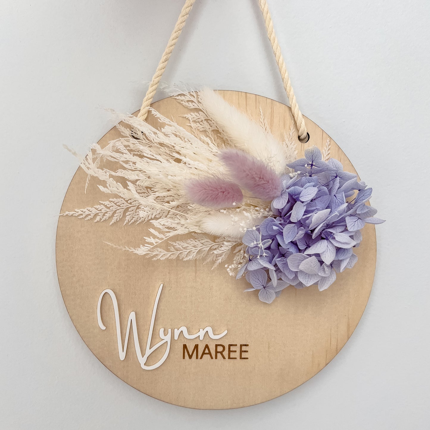 Wooden Name Hanging Plaque w/ mini Dried Flowers
