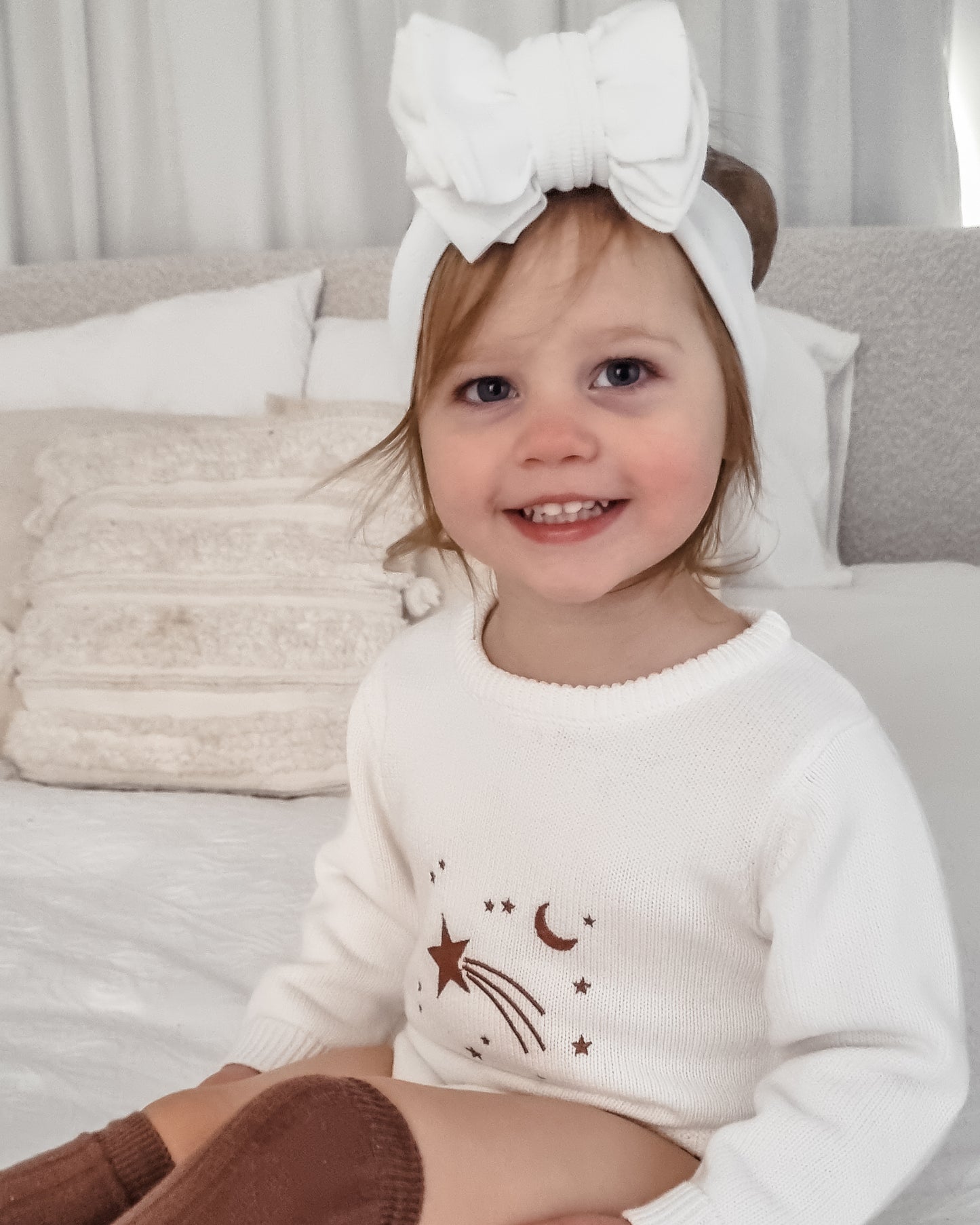 Shooting Star Knit Romper - Cocoa Embriodery