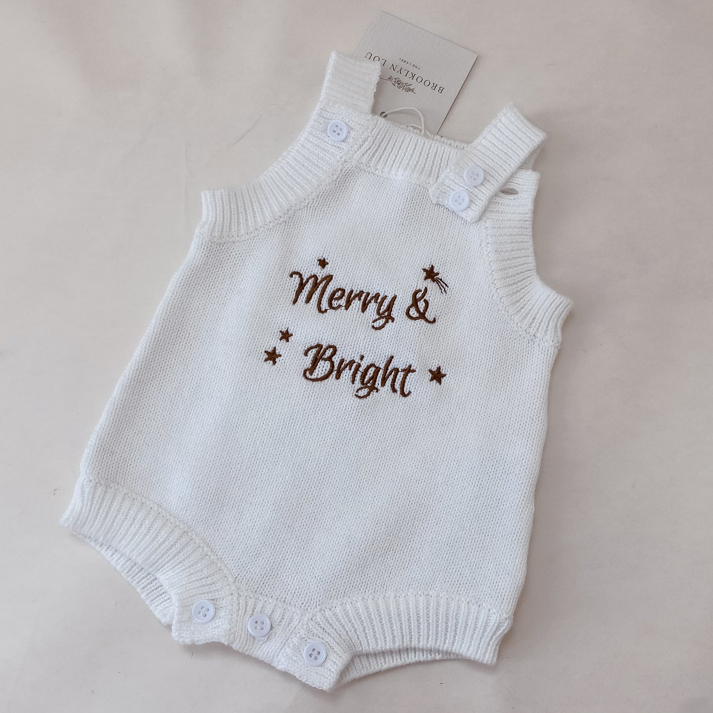 Merry & Bright Knit Romper - Marshmallow - Singlet Sleeve