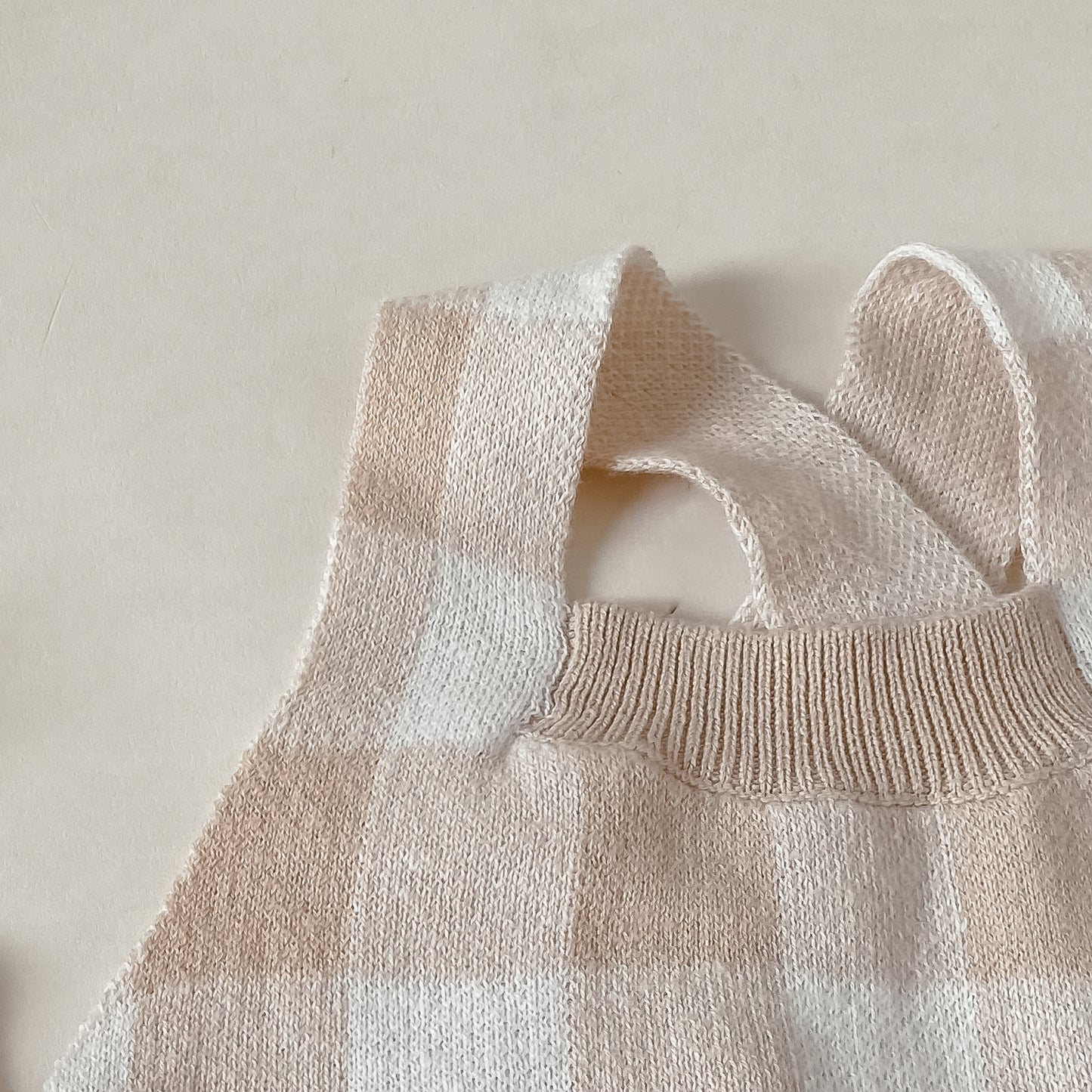 Knit Gingham Overalls - Oatmeal