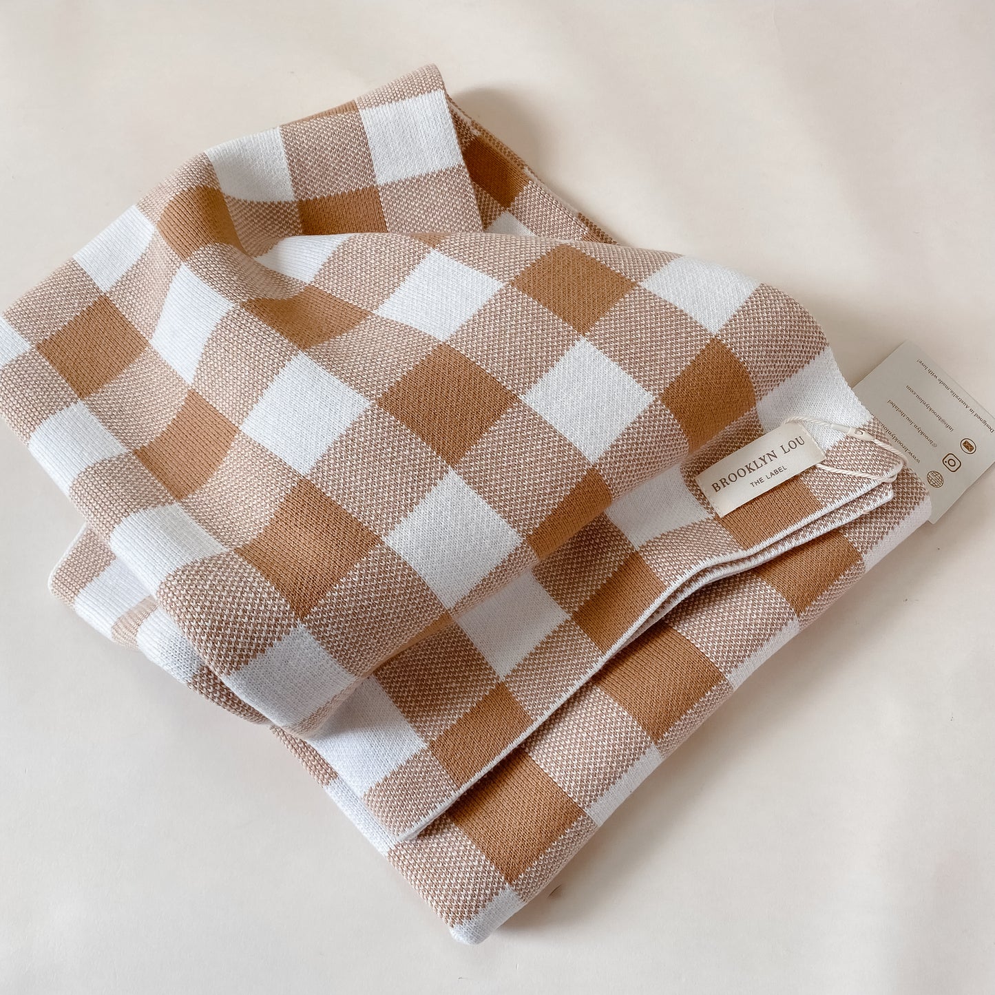 Gingham Knit Blanket - Caramel