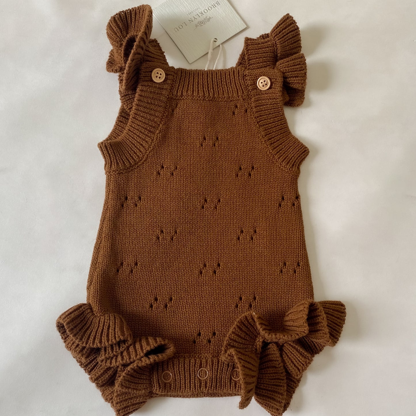 Pointelle Flutter Romper - Chocolate