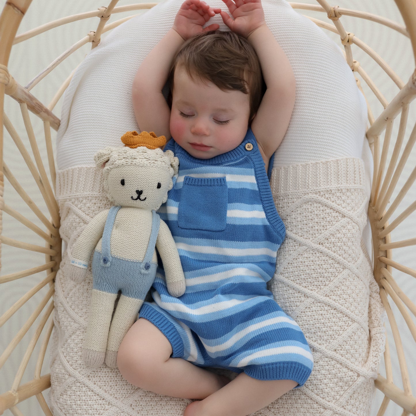 Stripe Knit Overalls - Ocean