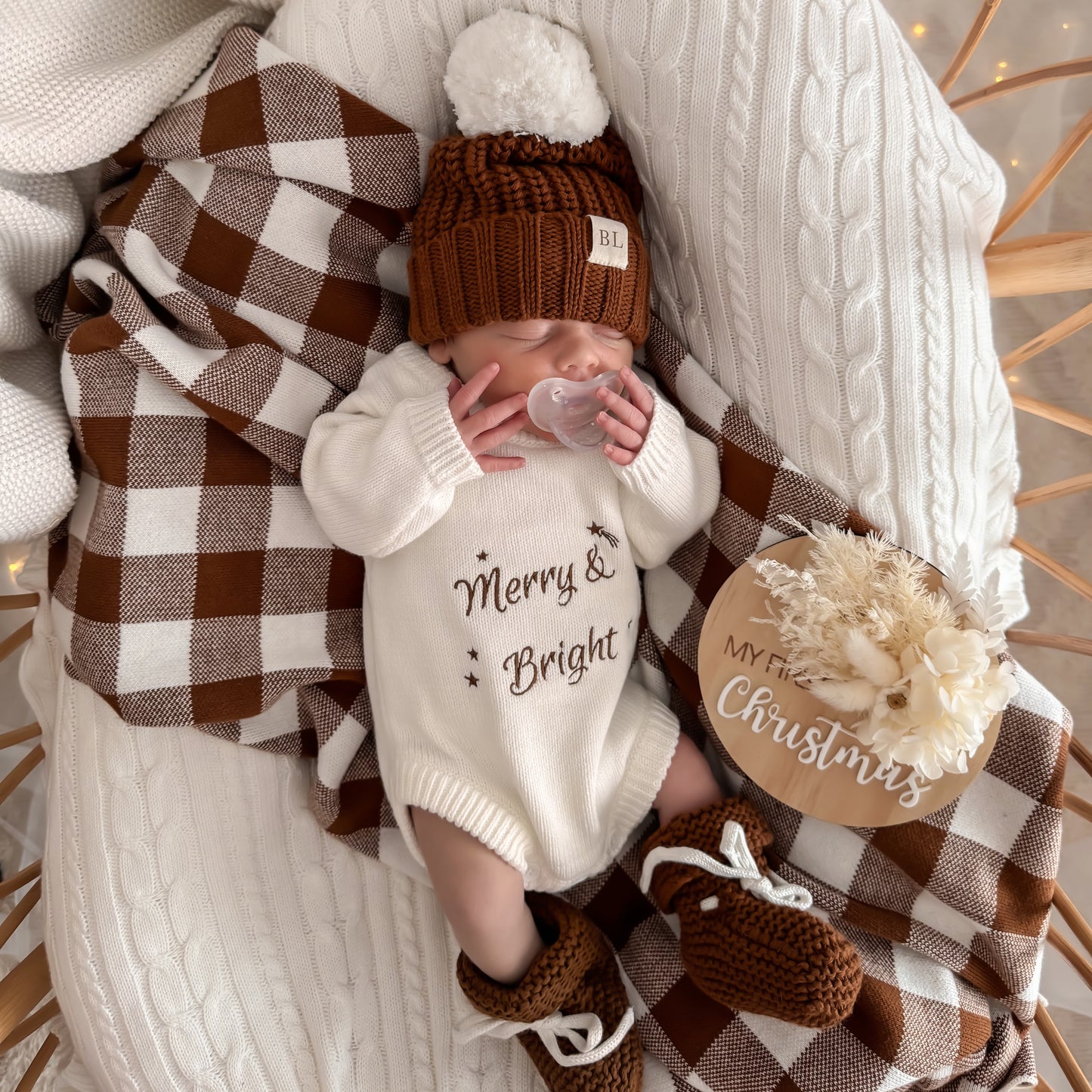 Merry & Bright Knit Romper - Marshmallow - Long Sleeve