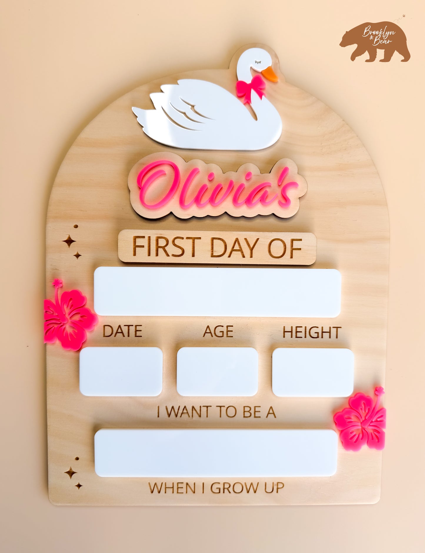 MY FIRST/LAST DAY OF SCHOOL BOARD | SWAN | Personalised | Plywood & Acrylic