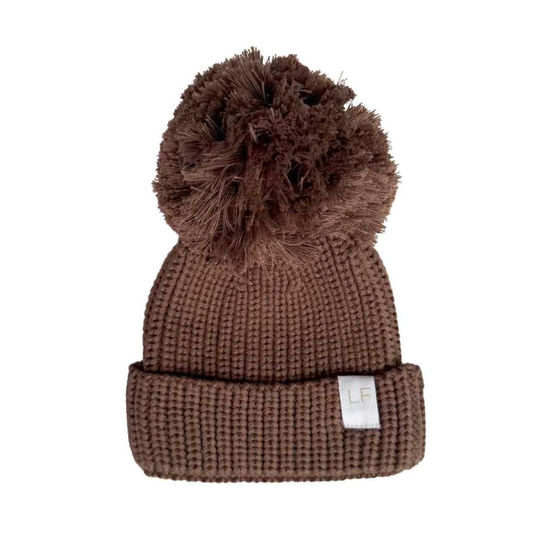 KNITTED POM BEANIE | Chocolate