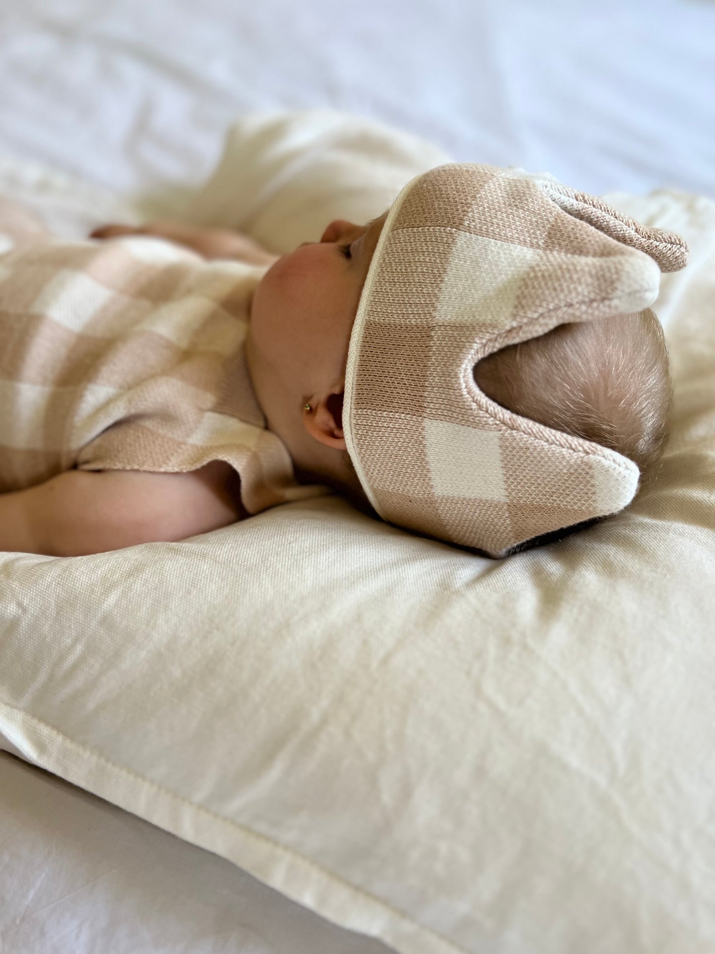 Knit Gingham Overalls - Oatmeal