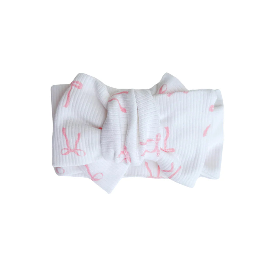 Oversized Topknot - Pink Bows Rib
