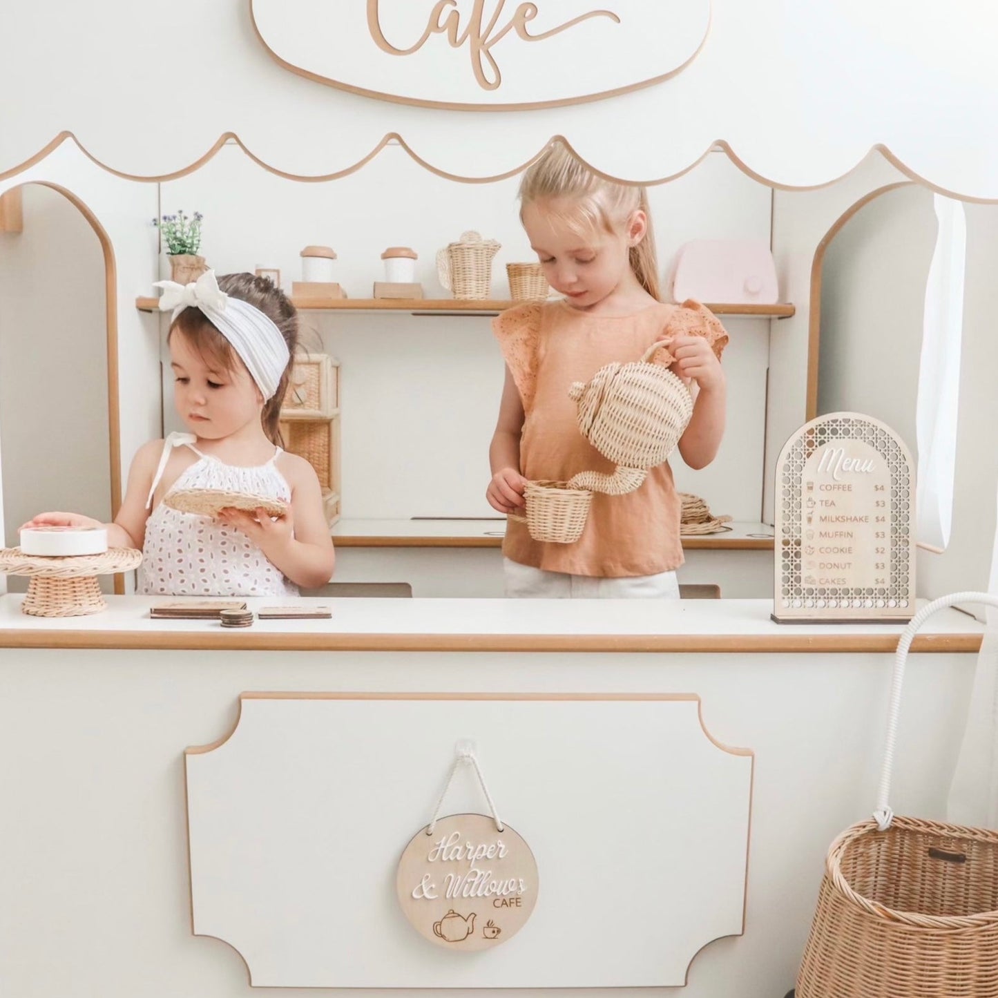 Wooden Rattan Look Play Cafe Menu w/ stand