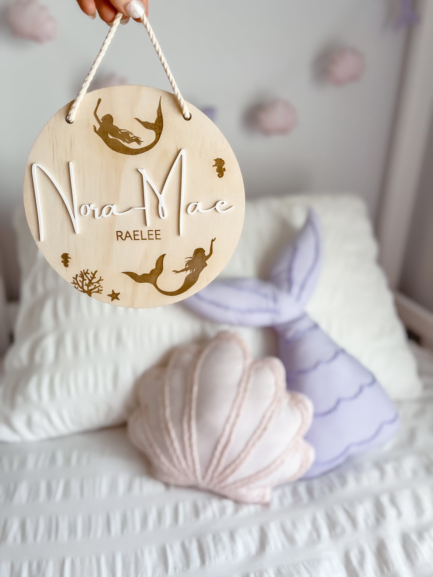 Hanging Wooden Name Plaque - Mermaids