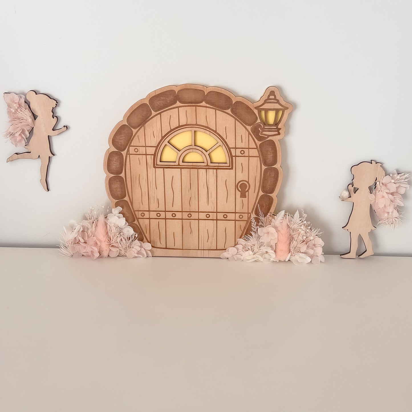 Wooden Fairy Children w/ dried flowers - Trio