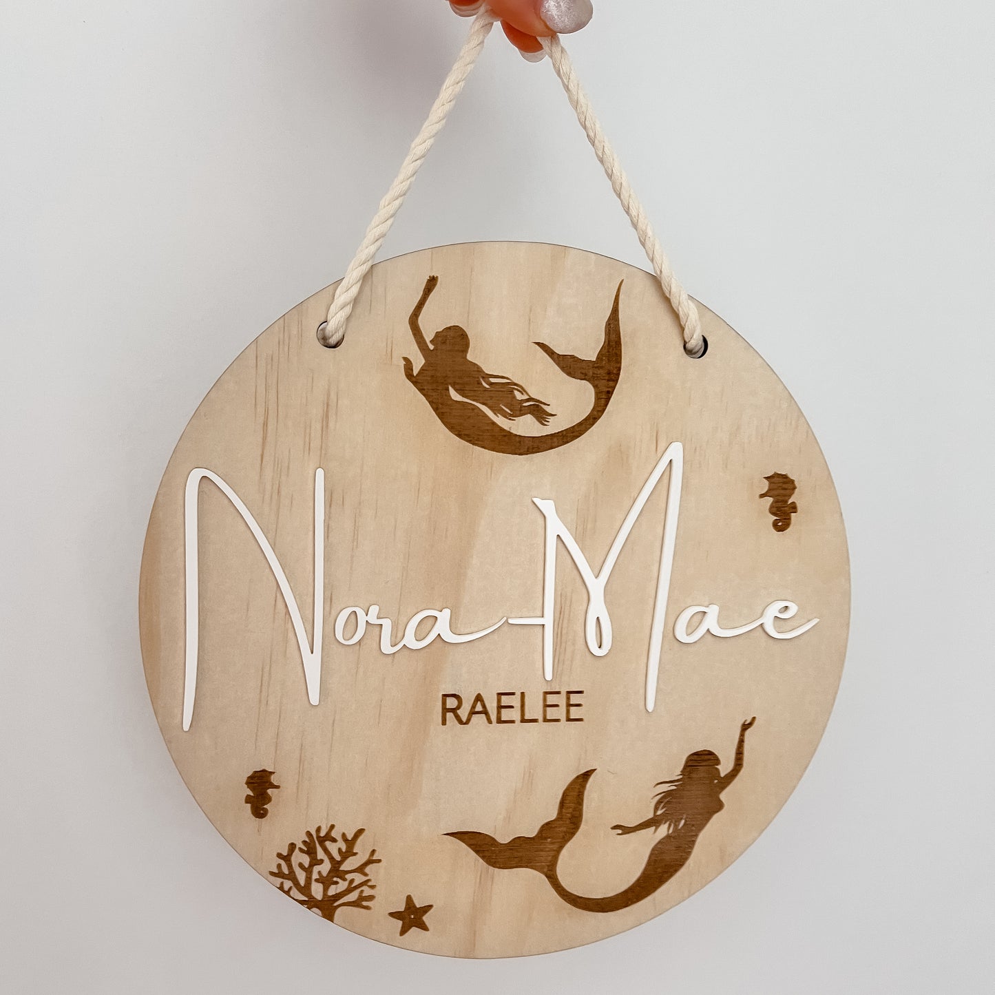 Hanging Wooden Name Plaque - Mermaids