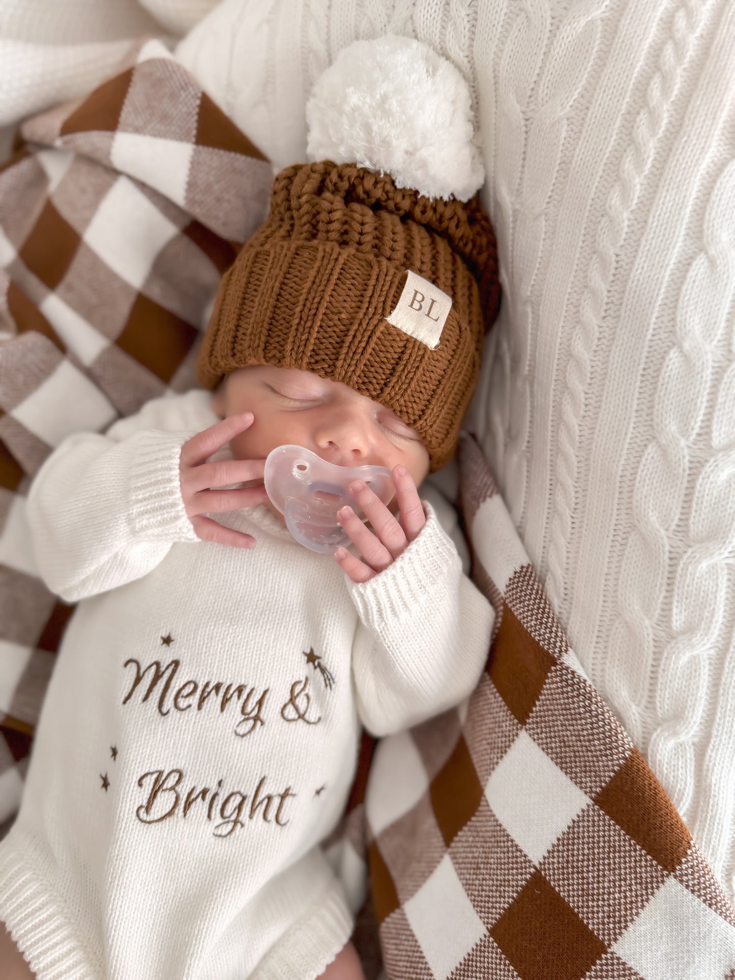 Chunky Knit Beanie - Choc & Marshmallow