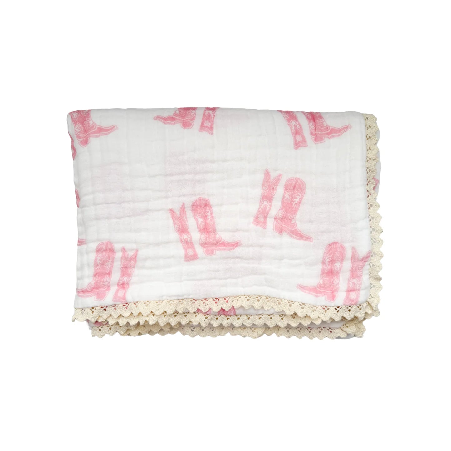 Gauze Lace Blanket - Pink Cowgirl Boots
