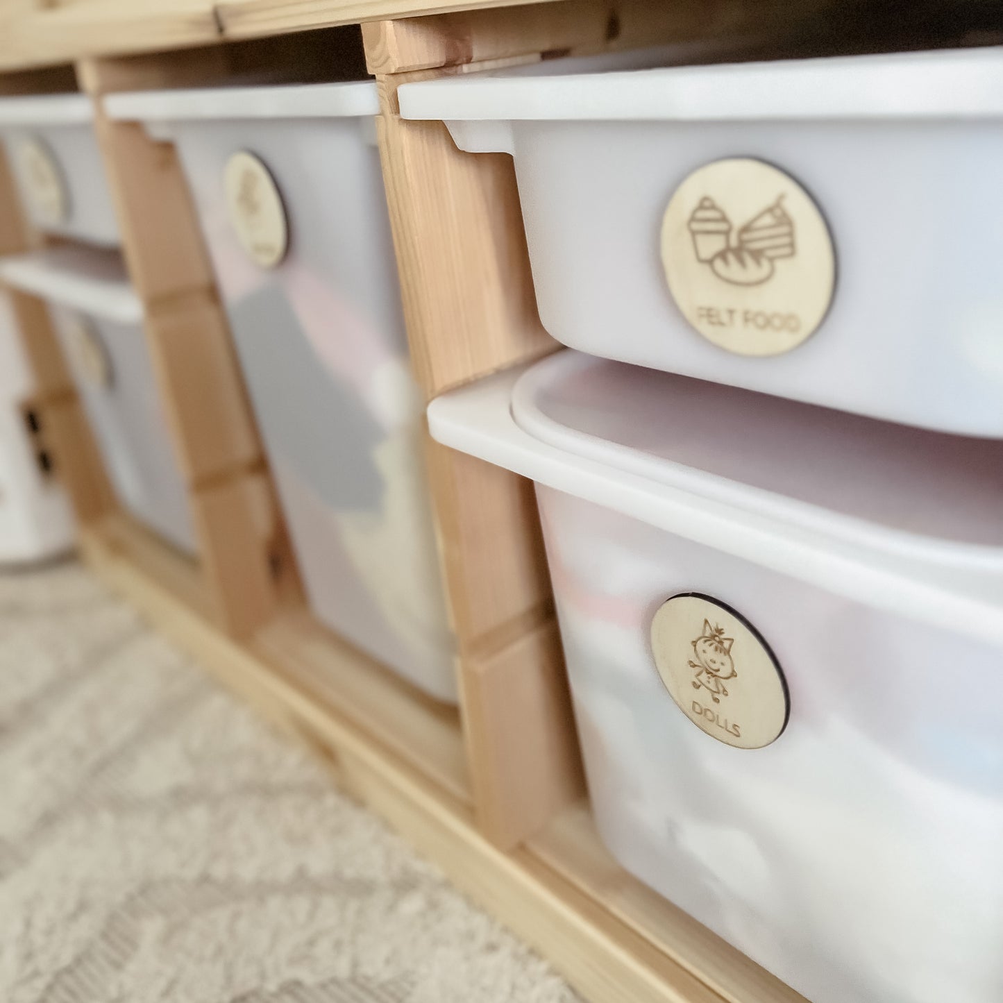 Wooden Toy Box Labels - Round