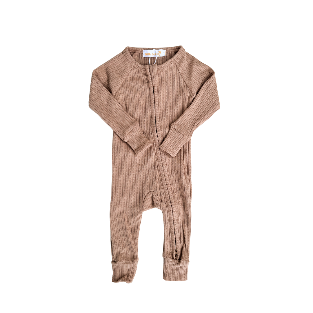 Zip Romper - Teddy Colour Ribbed Pointelle