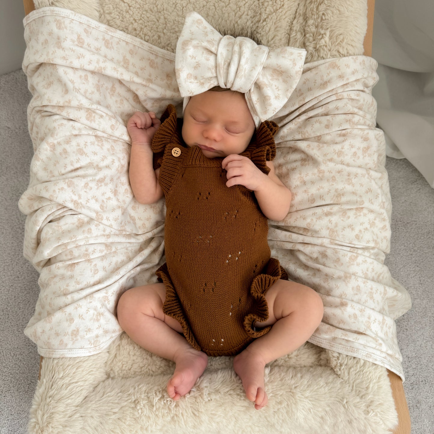 Pointelle Flutter Romper - Chocolate