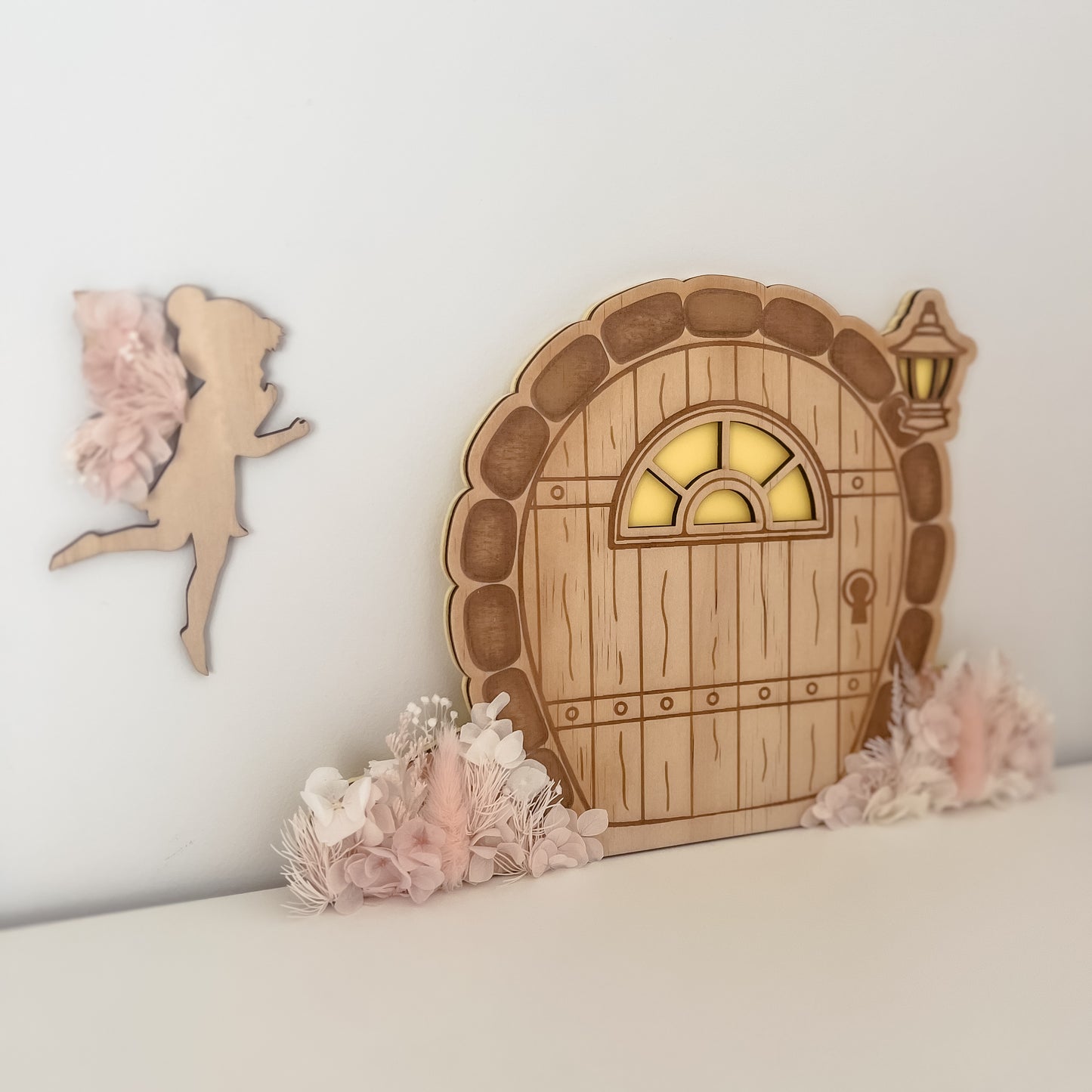 Wooden Fairy Children w/ dried flowers - Trio