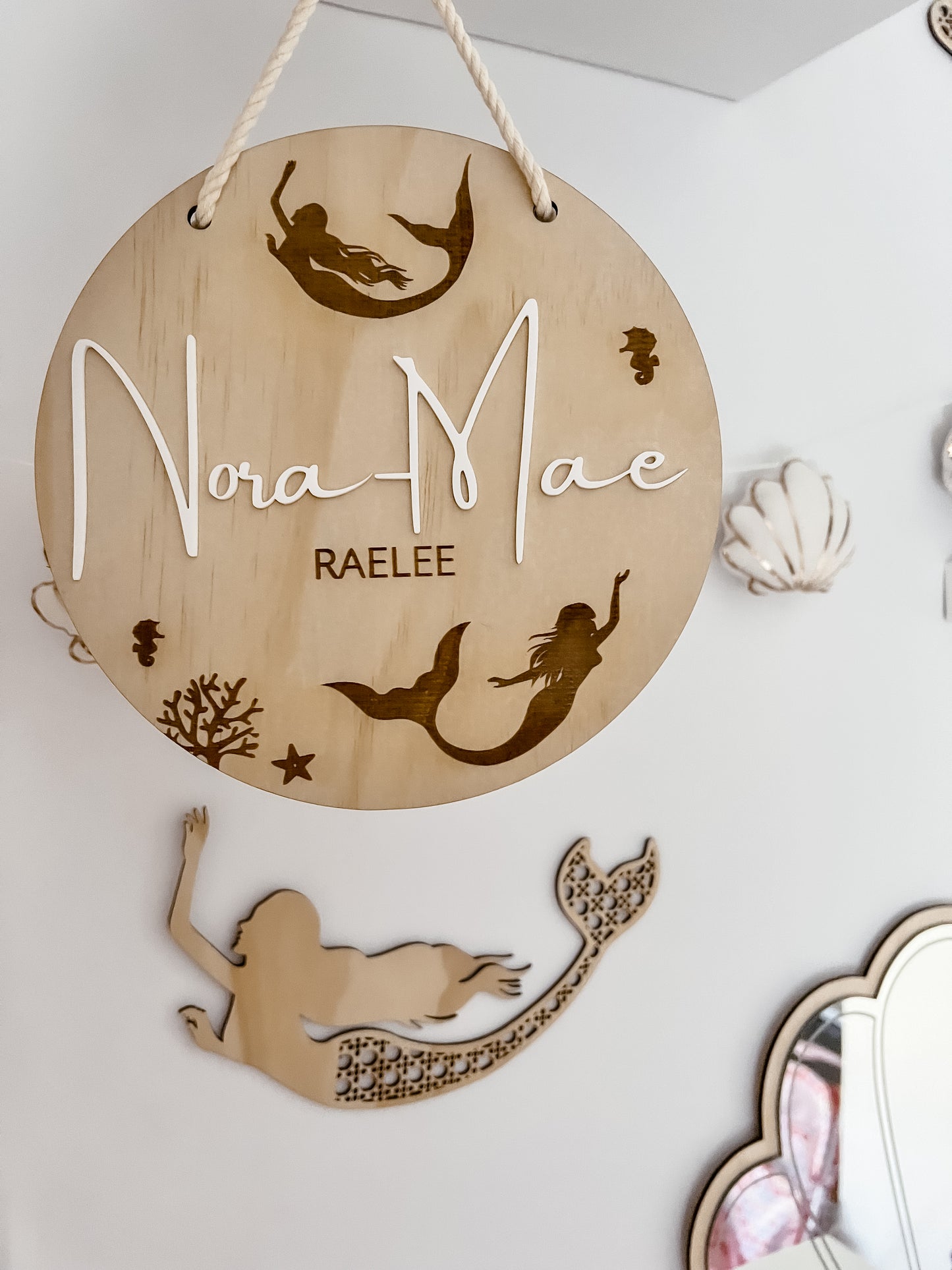 Hanging Wooden Name Plaque - Mermaids
