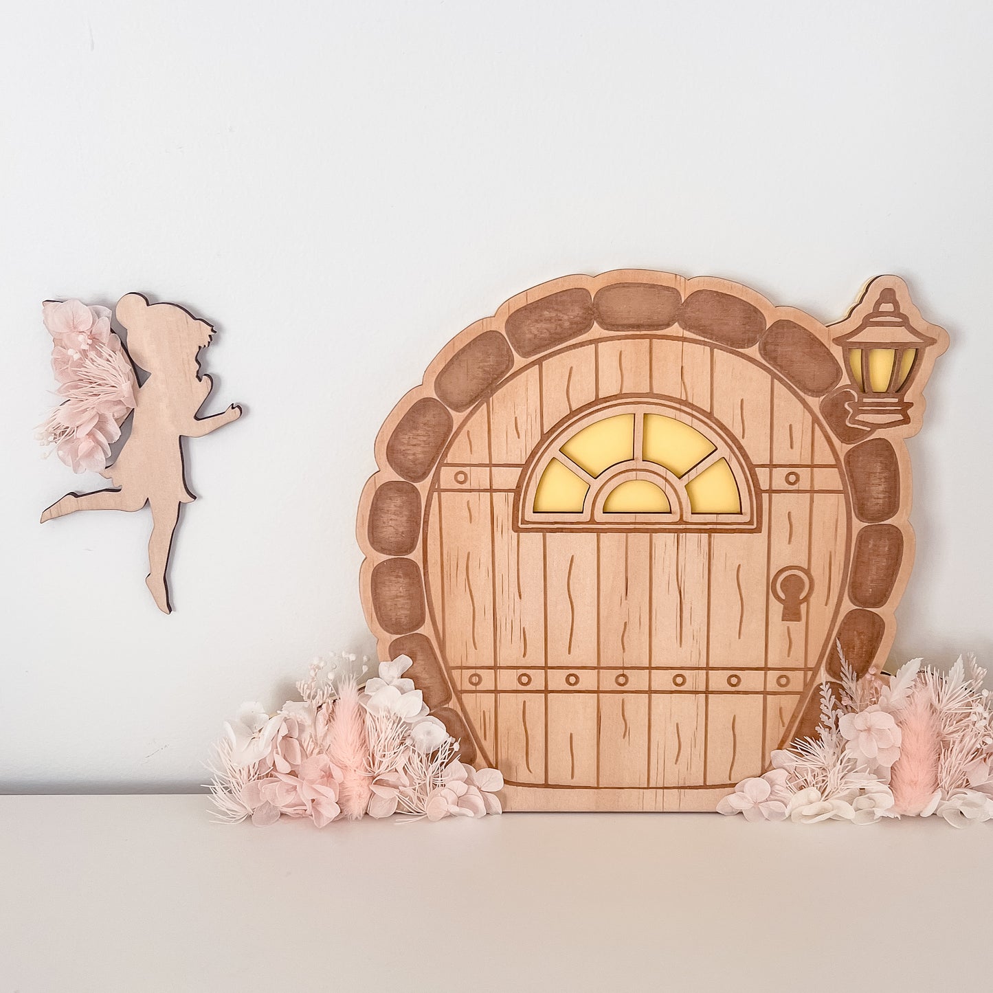 Wooden Fairy Children w/ dried flowers - Trio