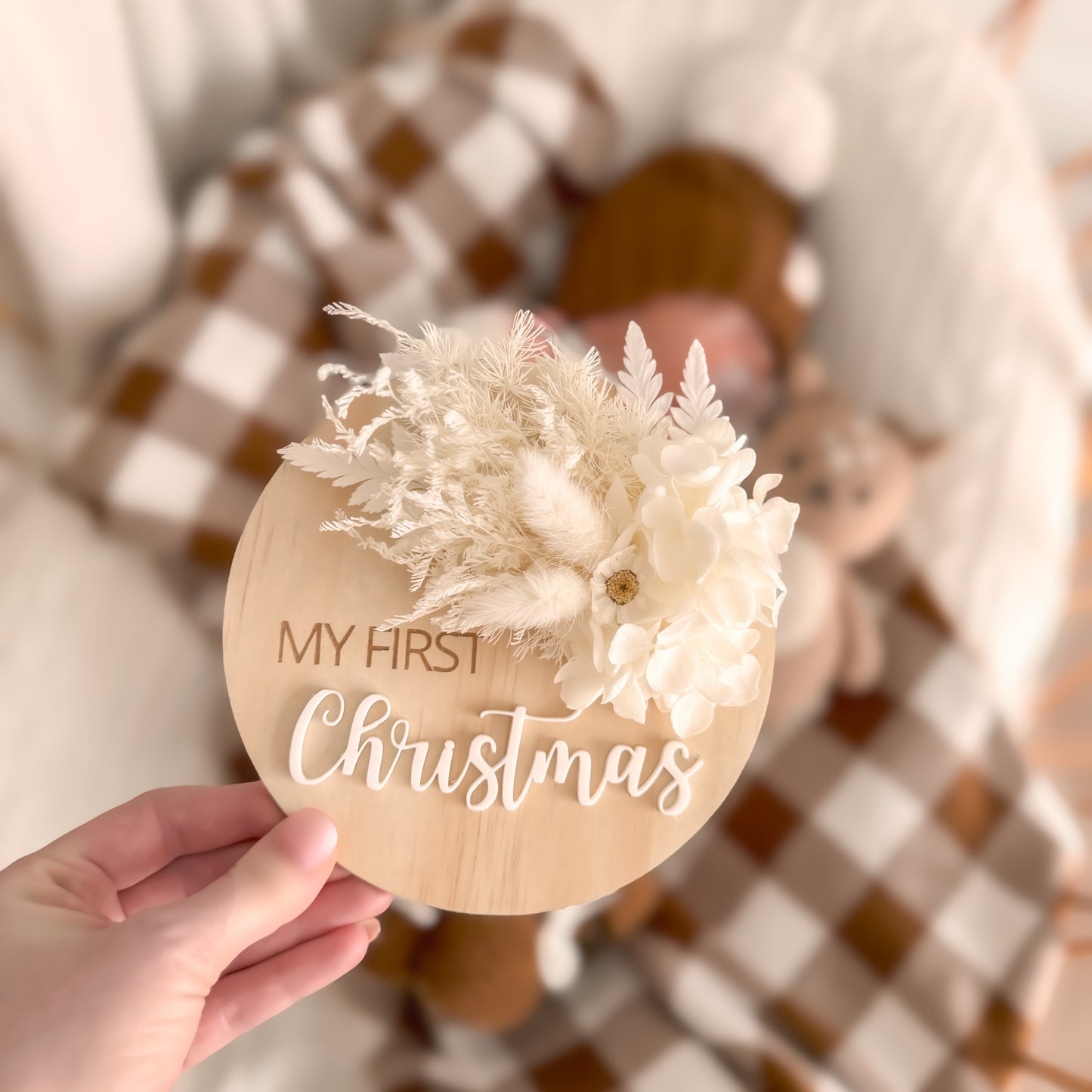 Wooden Christmas Plaque w/ dried florals