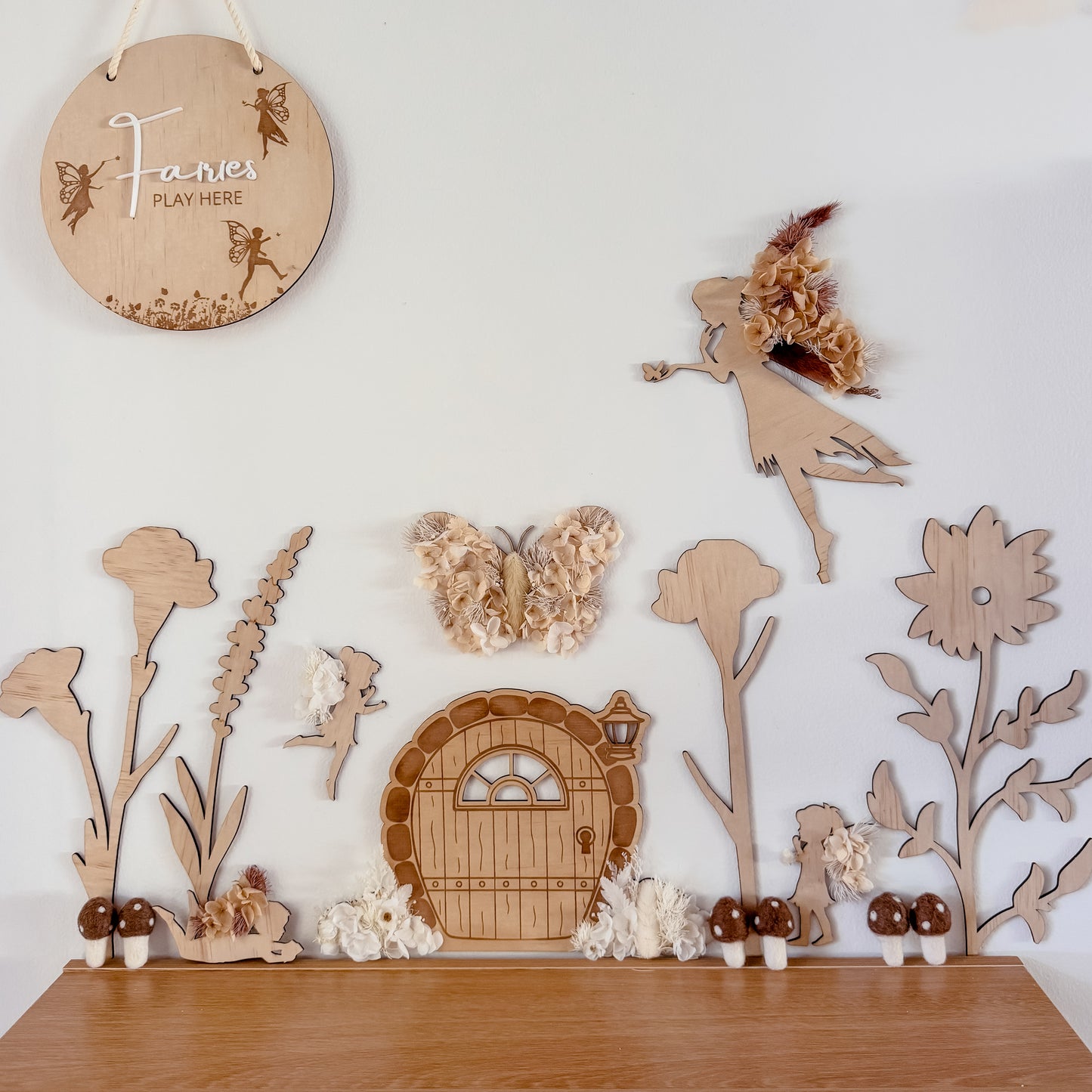 Wooden Fairy Door w/ dried flowers