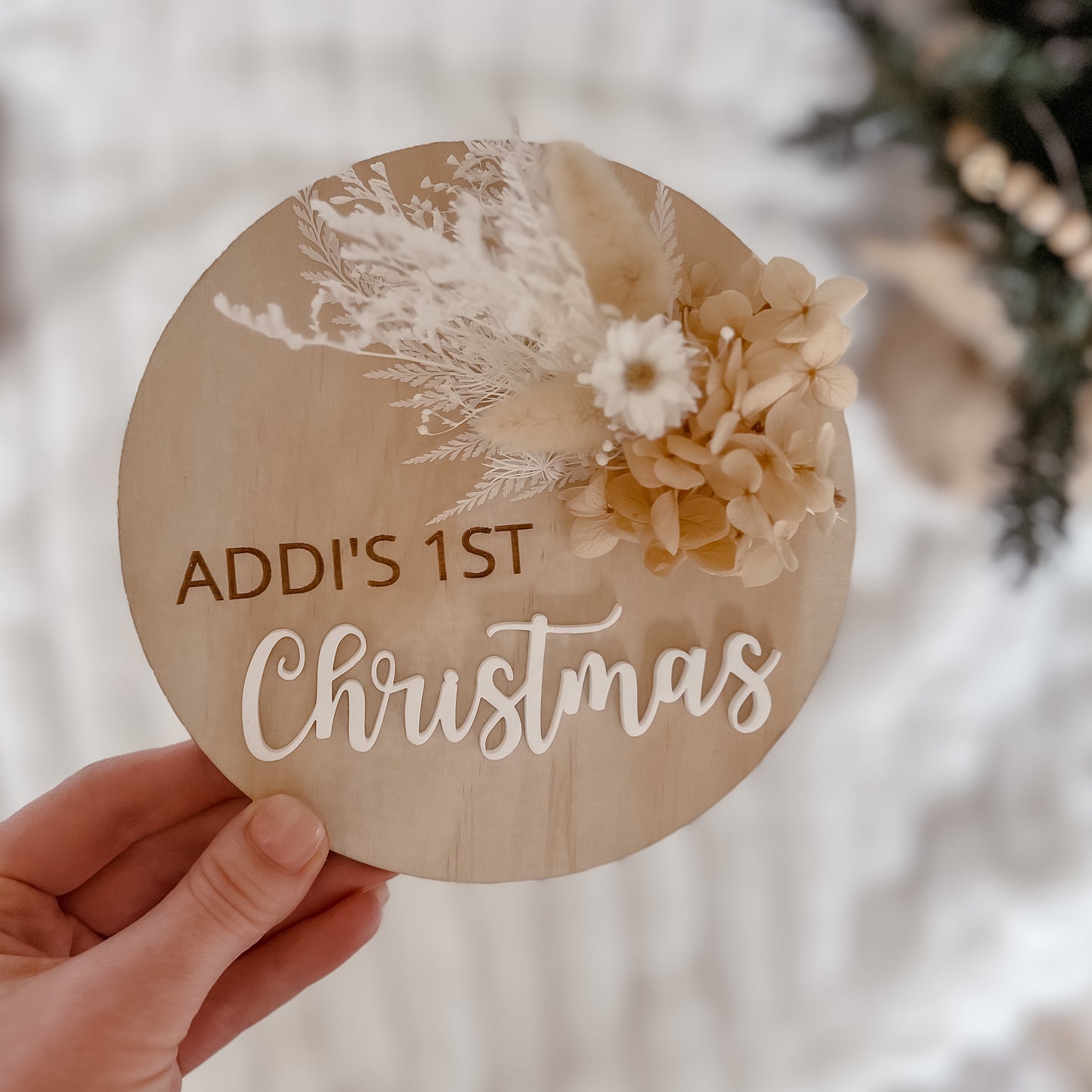 Wooden Christmas Plaque w/ dried florals
