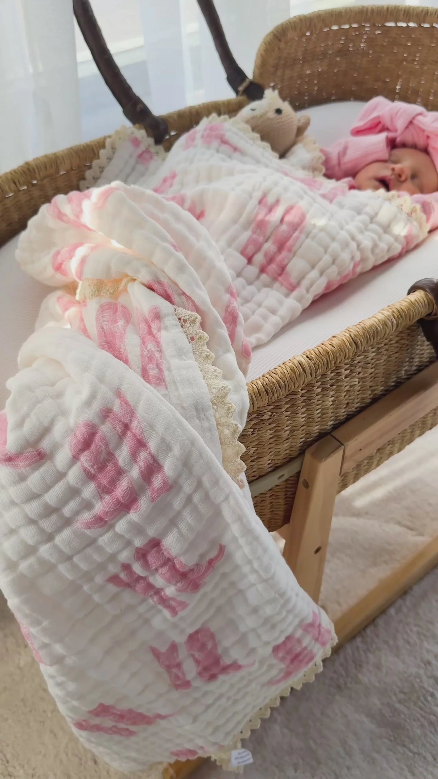 Gauze Lace Blanket - Pink Cowgirl Boots