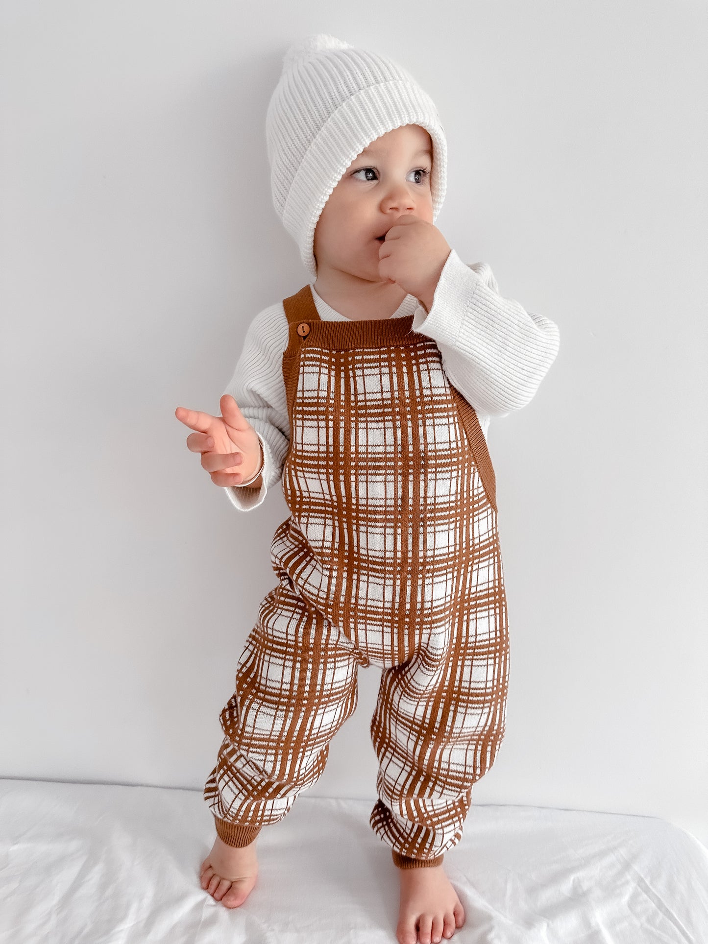 Cocoa Plaid Knit Overalls