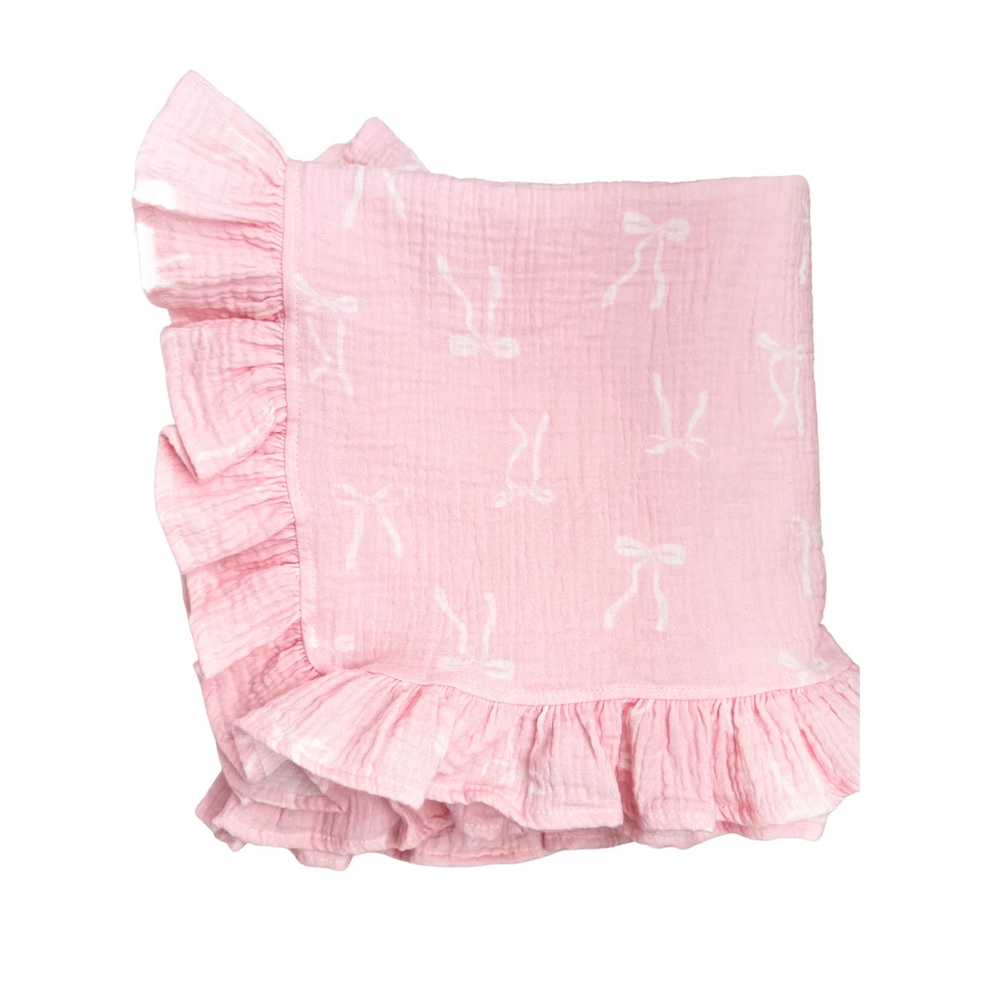 Muslin Organic Frill Blanket - White Bows