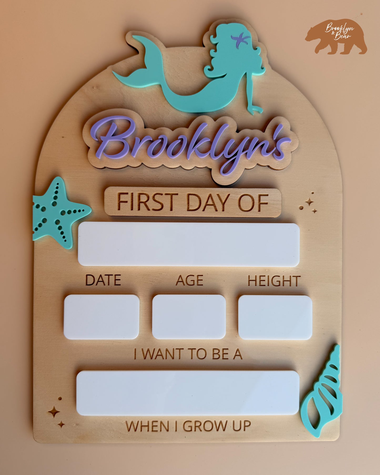MY FIRST/LAST DAY OF SCHOOL BOARD | MERMAID | Personalised | Plywood & Acrylic