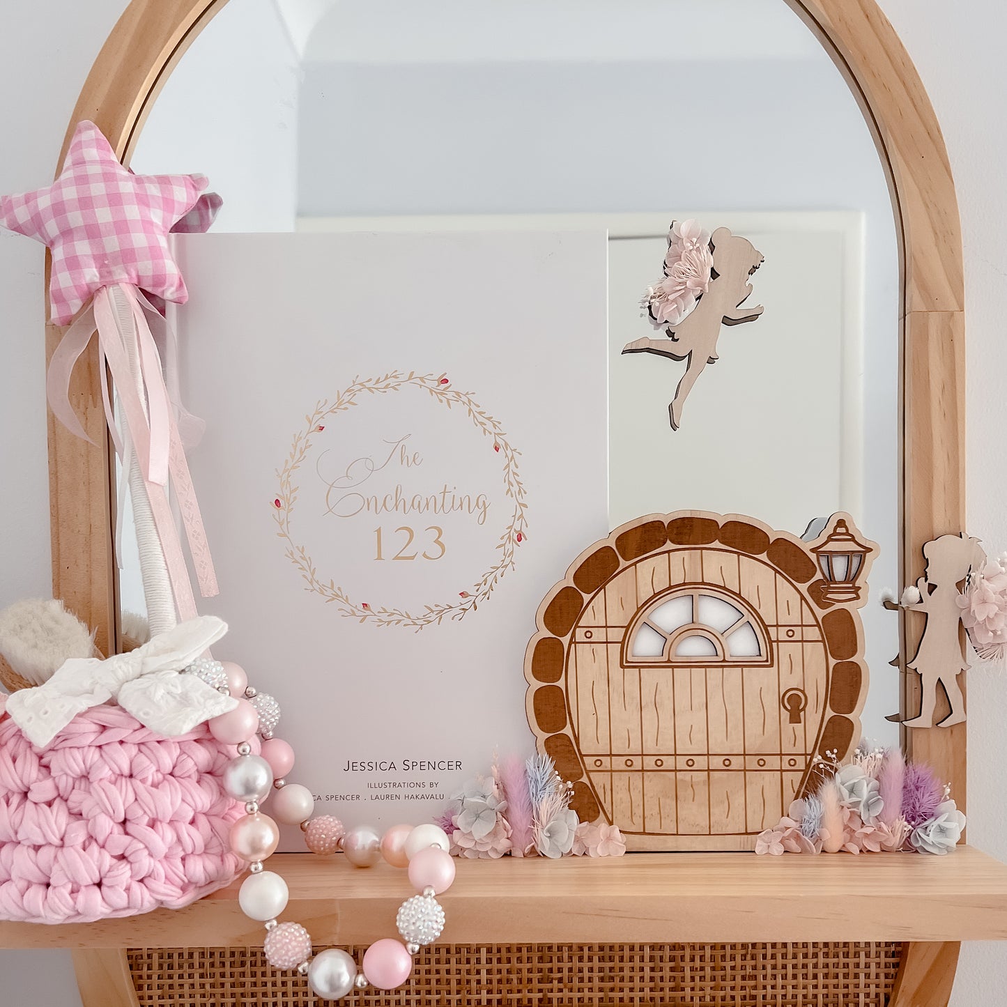 Wooden Fairy Door w/ dried flowers