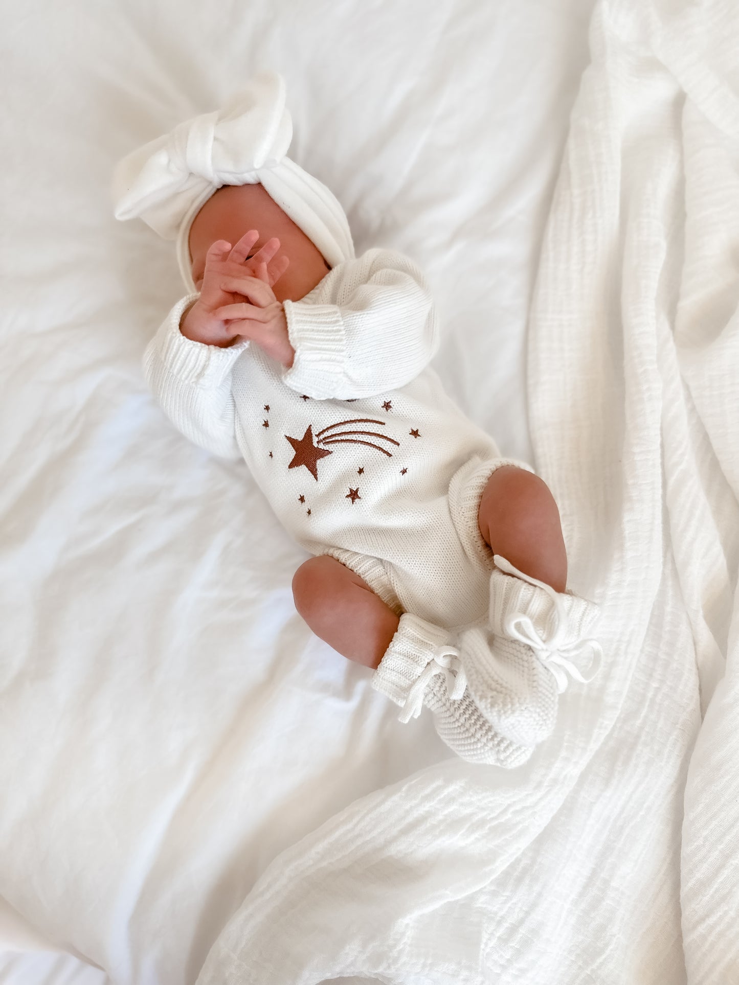 Shooting Star Knit Romper - Cocoa Embriodery