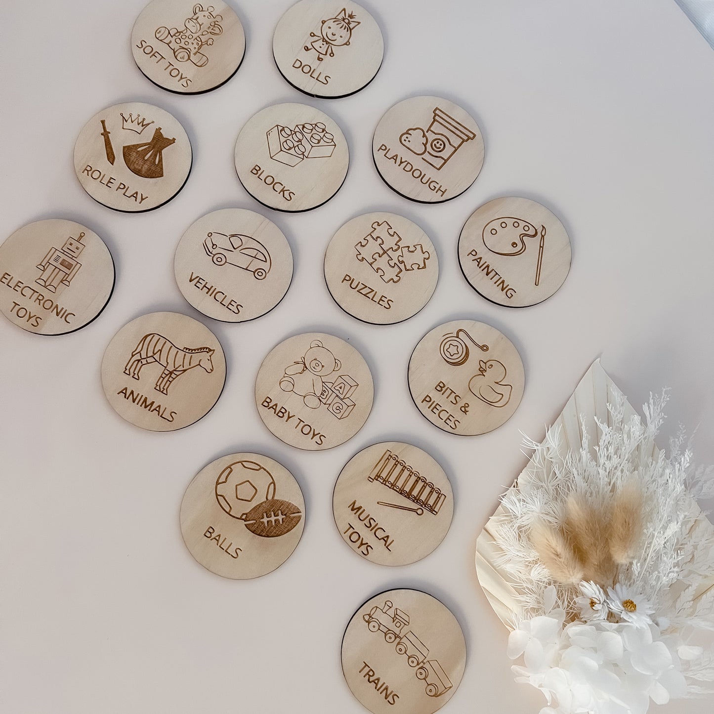 Wooden Toy Box Labels - Round