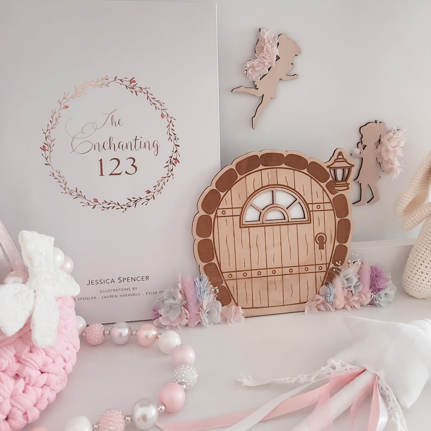 Wooden Fairy Door w/ dried flowers
