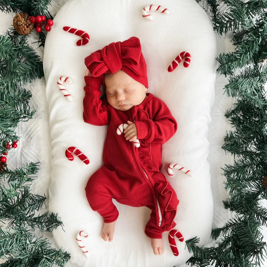 Frill Zip Romper - Rudolph Waffle