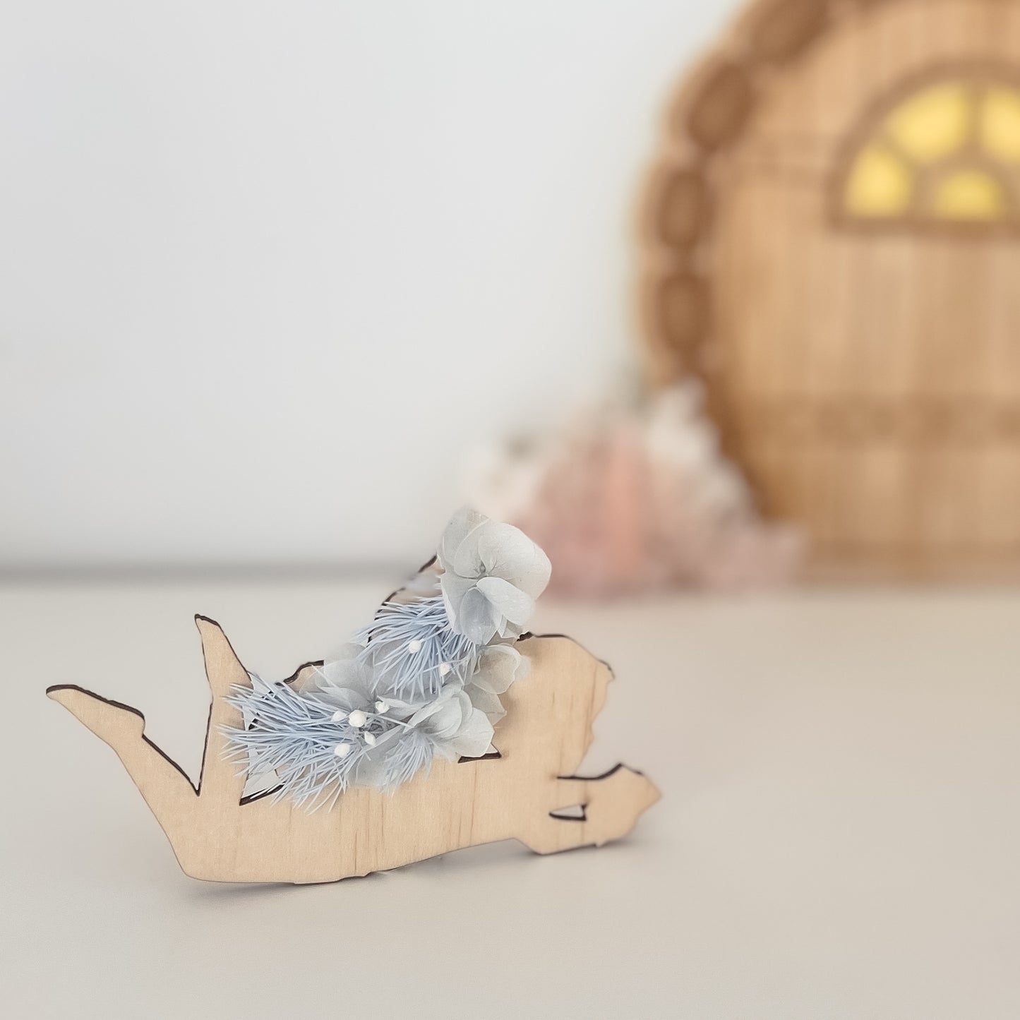 Wooden Fairy Children w/ dried flowers - Trio