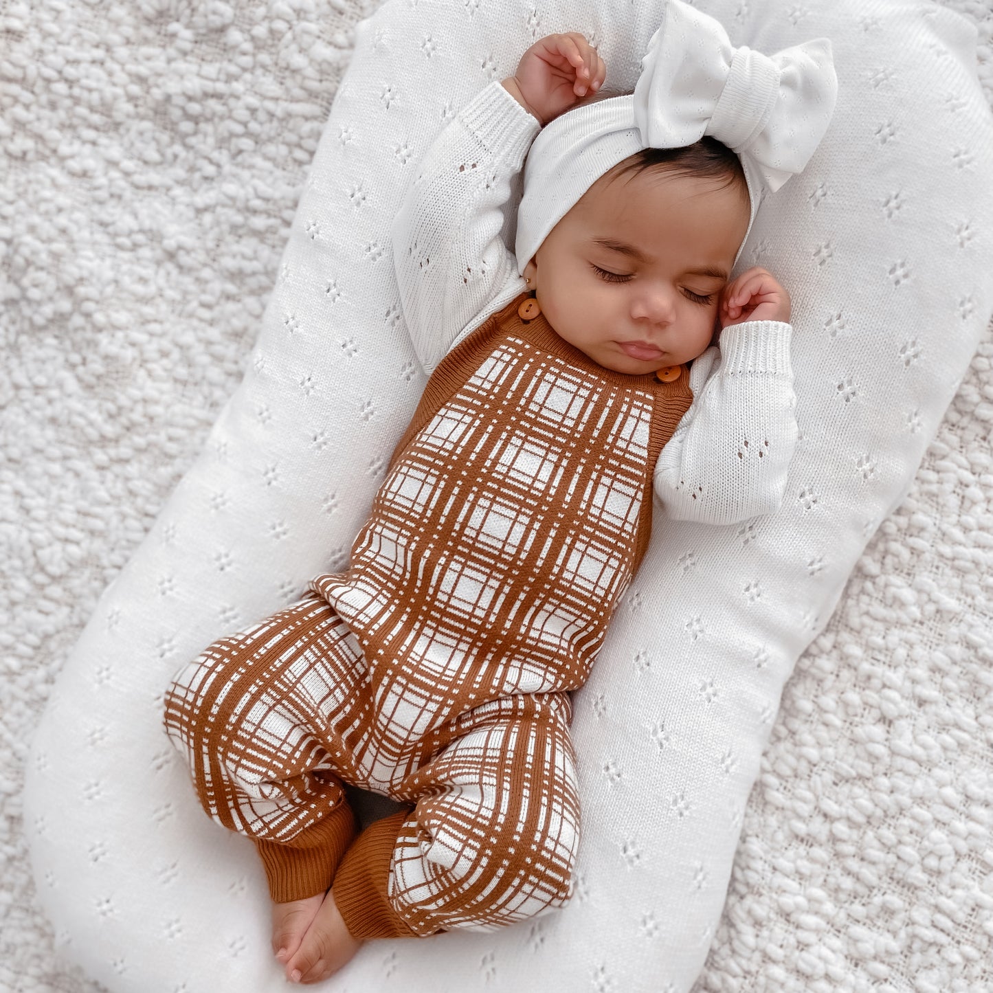 Cocoa Plaid Knit Overalls