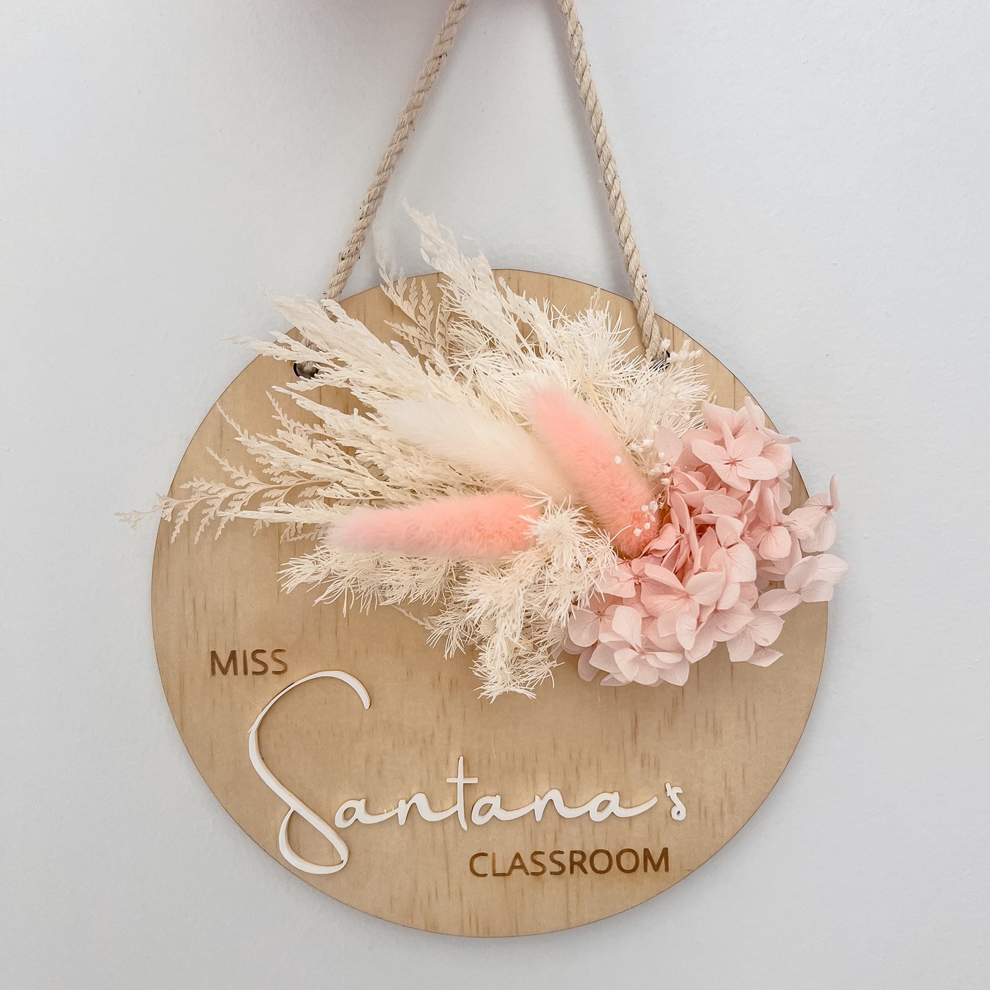 Wooden Name Hanging Plaque w/ mini Dried Flowers