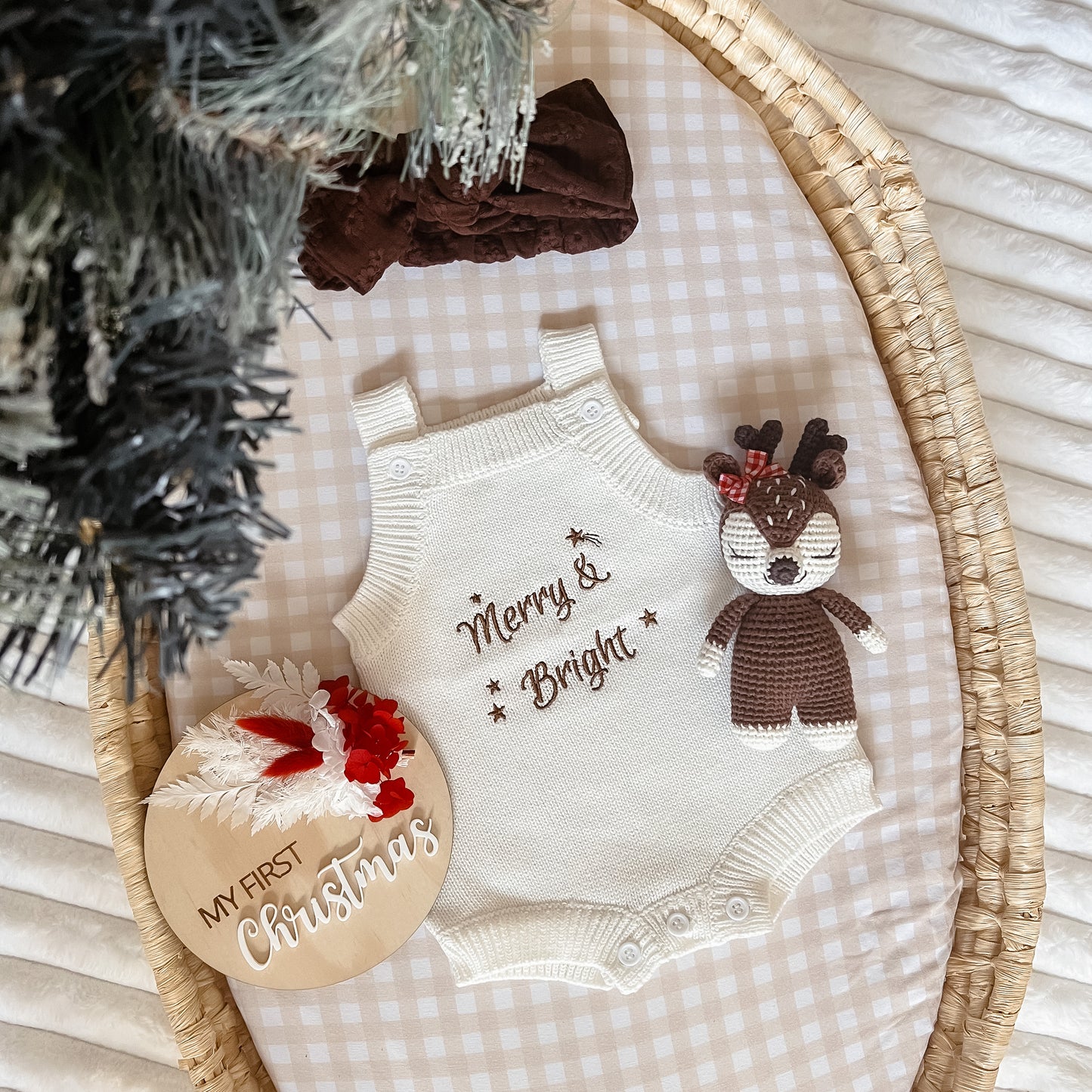Merry & Bright Knit Romper - Marshmallow - Singlet Sleeve
