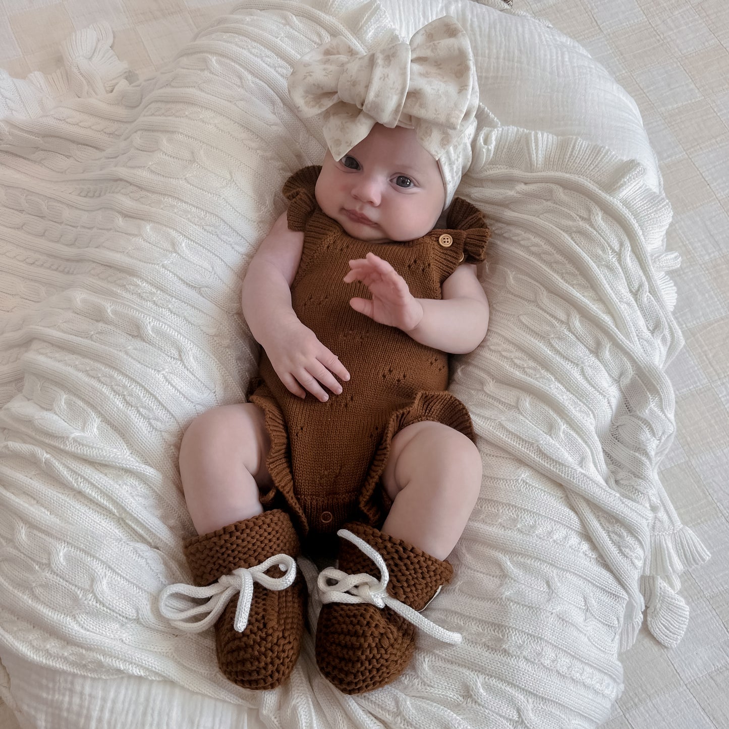 Pointelle Flutter Romper - Chocolate