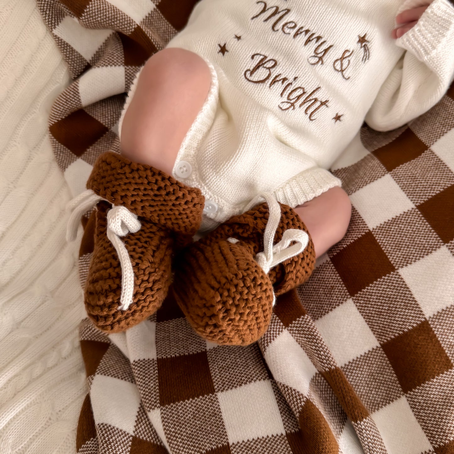Knit Booties - Choc & Marshmallow
