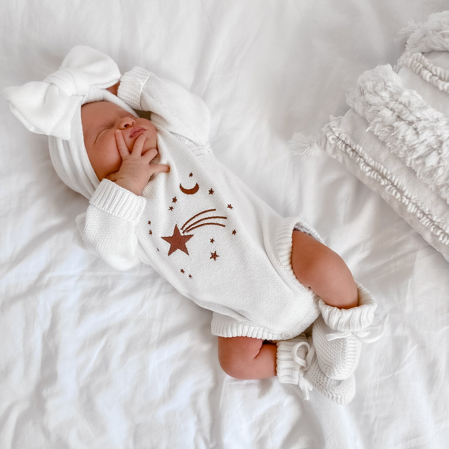 Shooting Star Knit Romper - Cocoa Embriodery