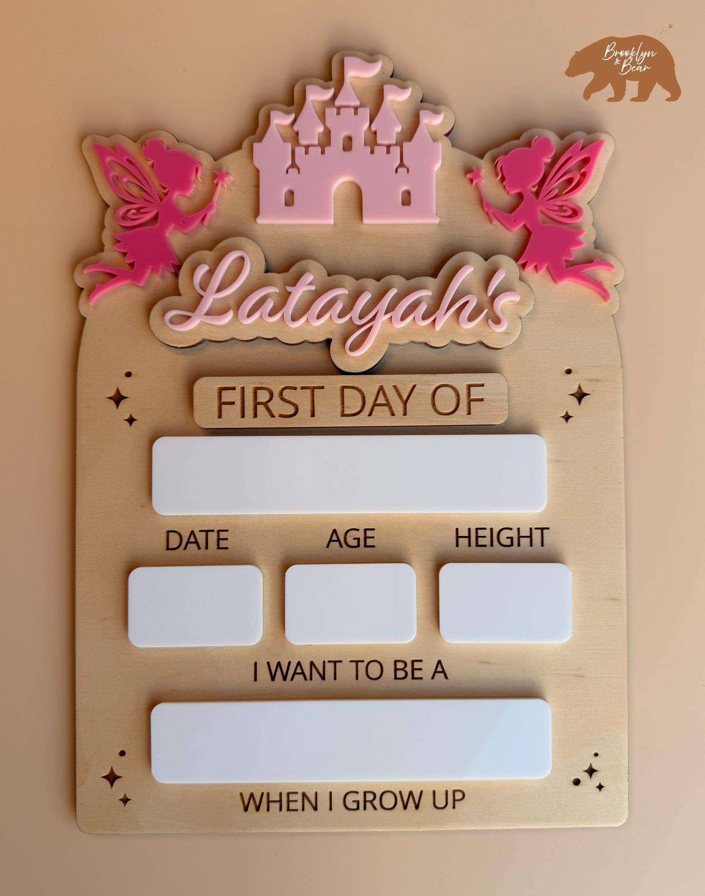MY FIRST/LAST DAY OF SCHOOL BOARD | FAIRY CASTLE | Personalised | Plywood & Acrylic