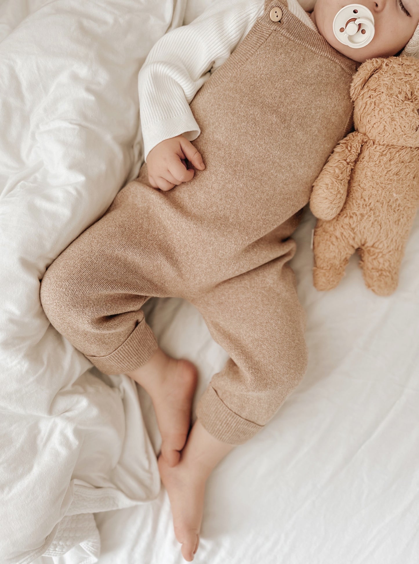 Toffee Marle Knit Overalls